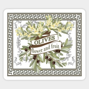 Olives- Blossoms and Fruits in a Vintage Setting Sticker